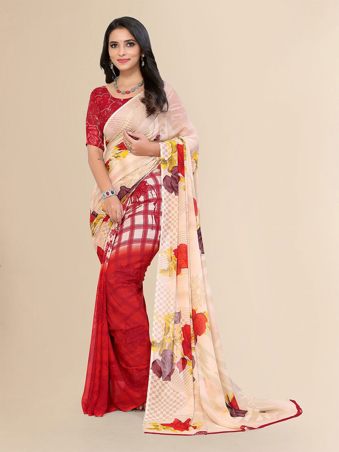 

Moda Rapido Floral Printed Saree, Red