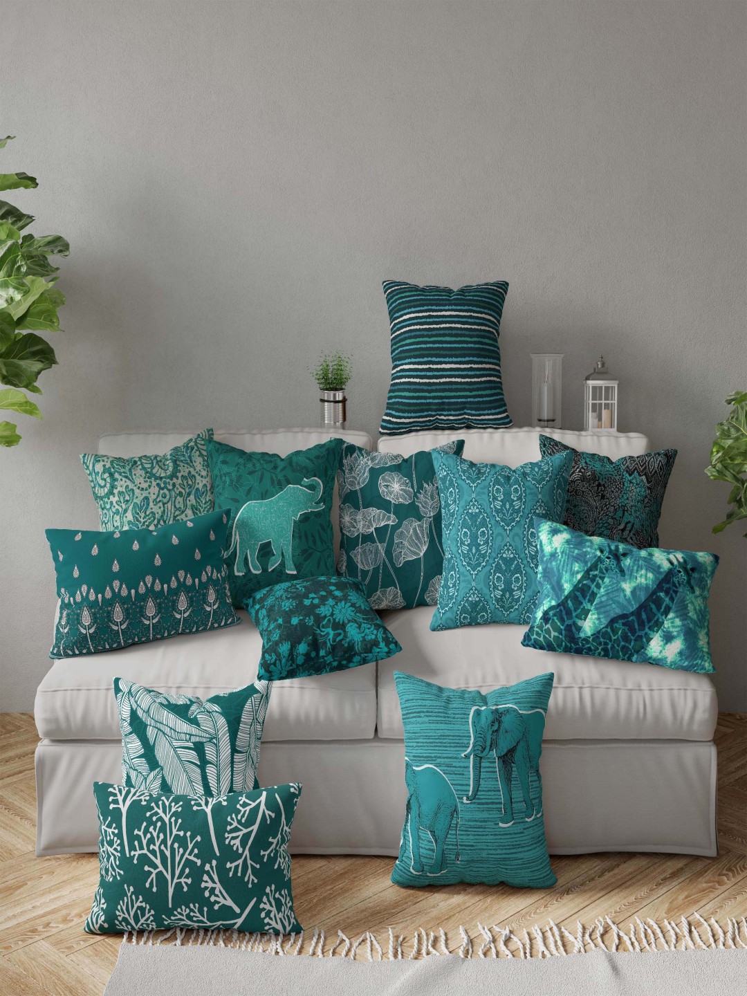 

Vargottam Blue Set of 5 Floral Square Cushion Covers
