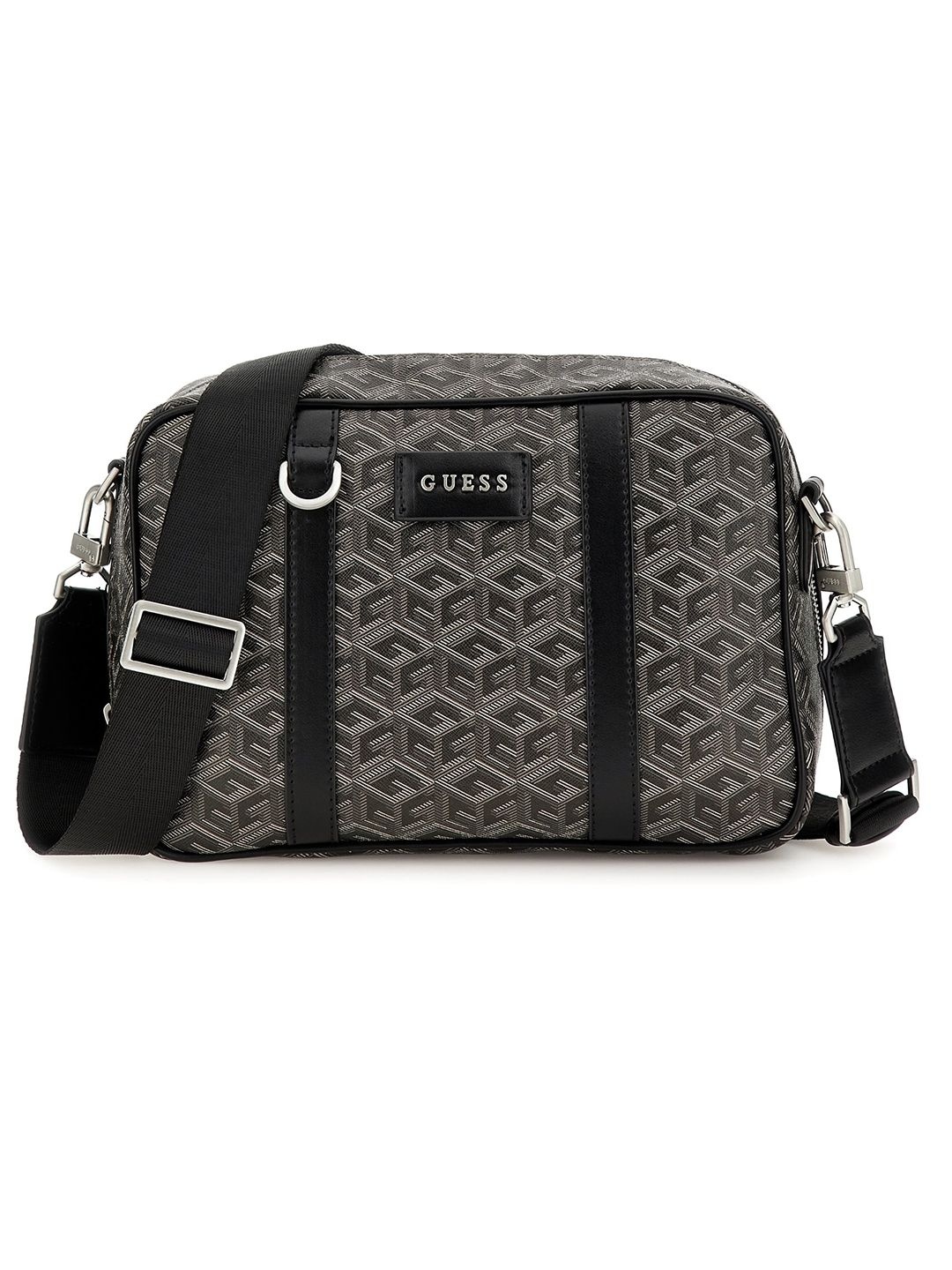 

GUESS Geometric Printed PU Structured Shoulder Bag with Tasselled, Grey