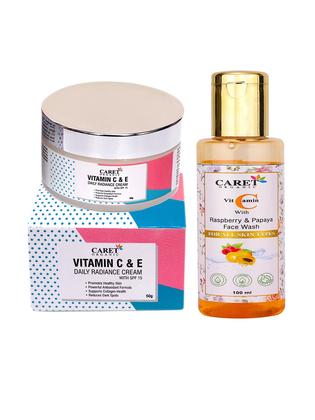 

CARET ORGANIC Set Of 2 Daily Radiance Cream- 50 g & Raspberry, Papaya Face Wash- 100 ml, White