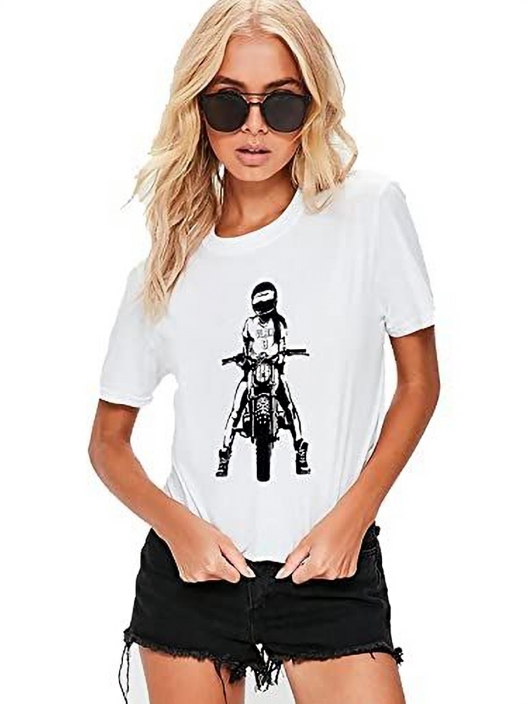 

VLAM Women Printed Extended Sleeves Monochrome T-shirt, White