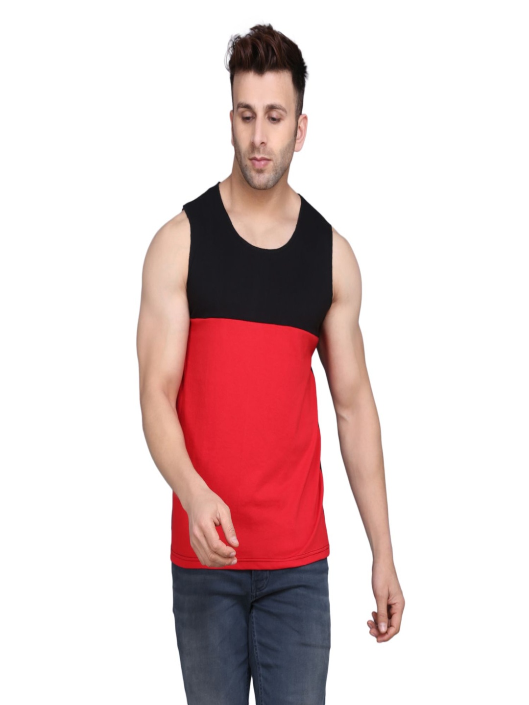 

Woostro Men Cotton Innerwear Vests RS26 PLAIN BLACKRED, Black