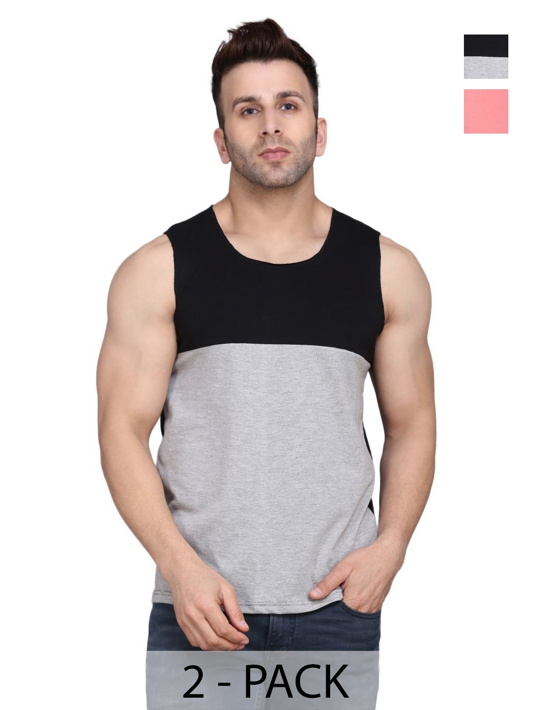 

WOOSTRO Men Pack Of 2 Solid Round Neck Cotton Slim Fit T-shirts, Grey