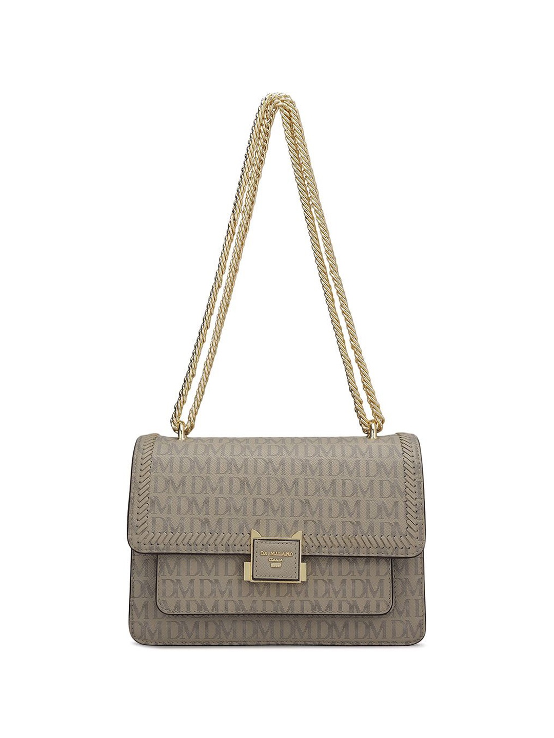 

Da Milano Women Brand Logo Printed Leather Shoulder Bag, Grey
