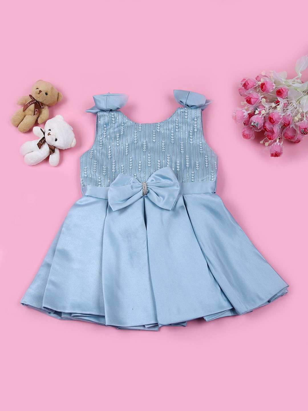 

V-Mart Girls Embroidered Fit & Flare Dress, Blue