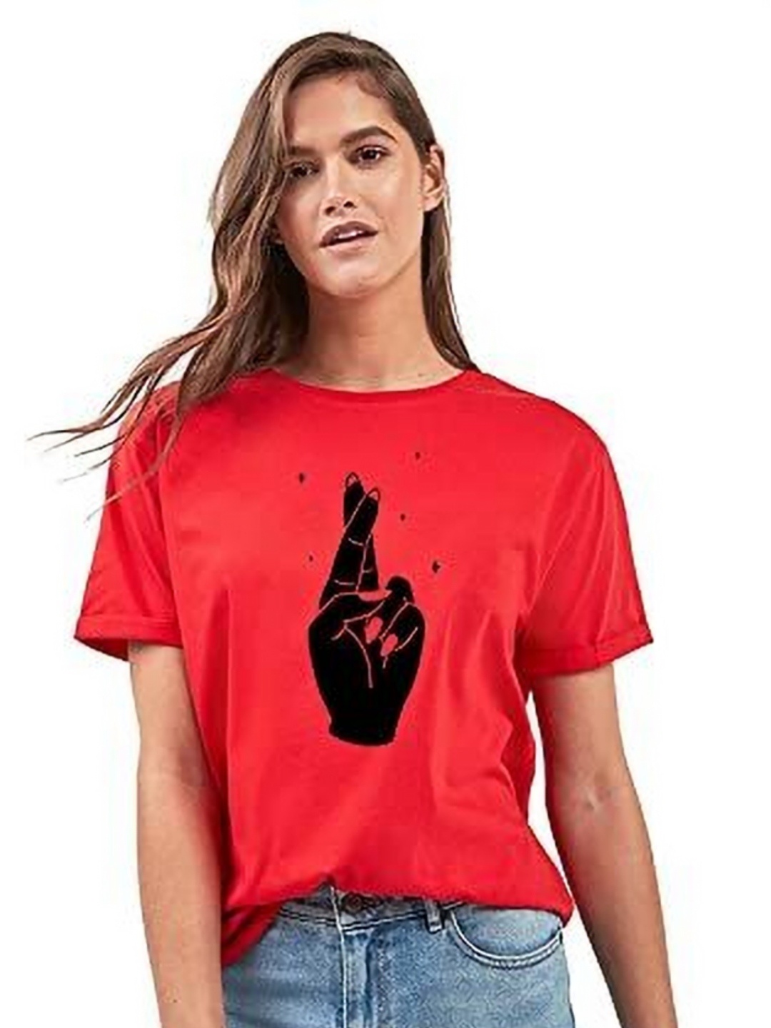 

VLAM Women Printed Extended Sleeves T-shirt, Red