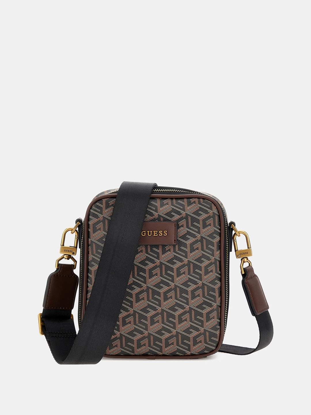 

GUESS Geometric Printed PU Structured Sling Bag with Tasselled, Black