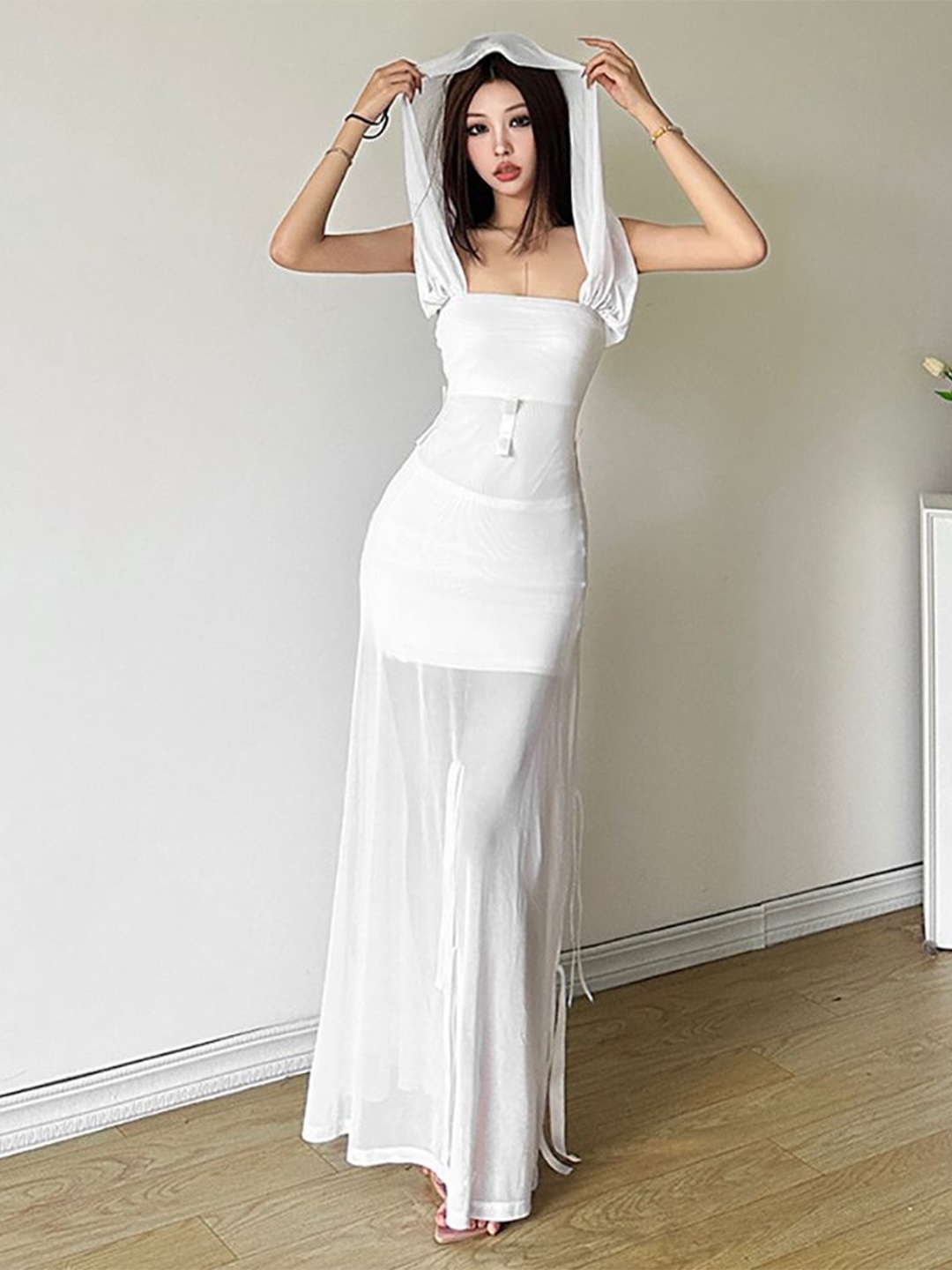 

StyleCast x Revolte Off-Shoulder Net Fit & Flare Maxi Dress, White
