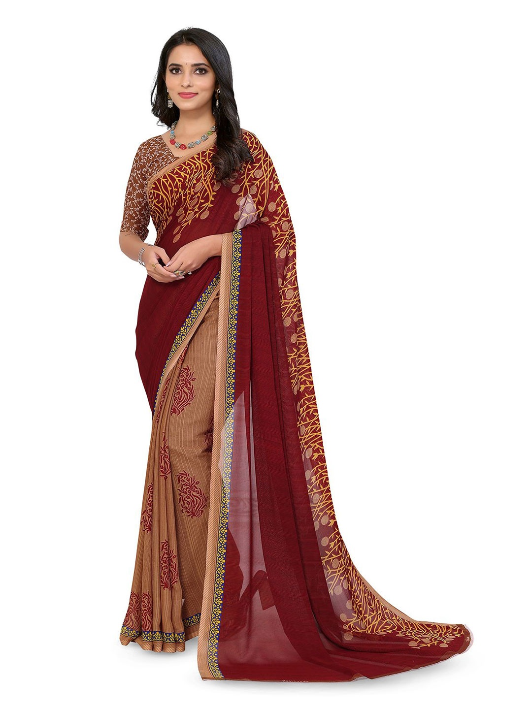 

Moda Rapido Ethnic Motifs Printed Saree With Unstiched Blouse Piece, Red