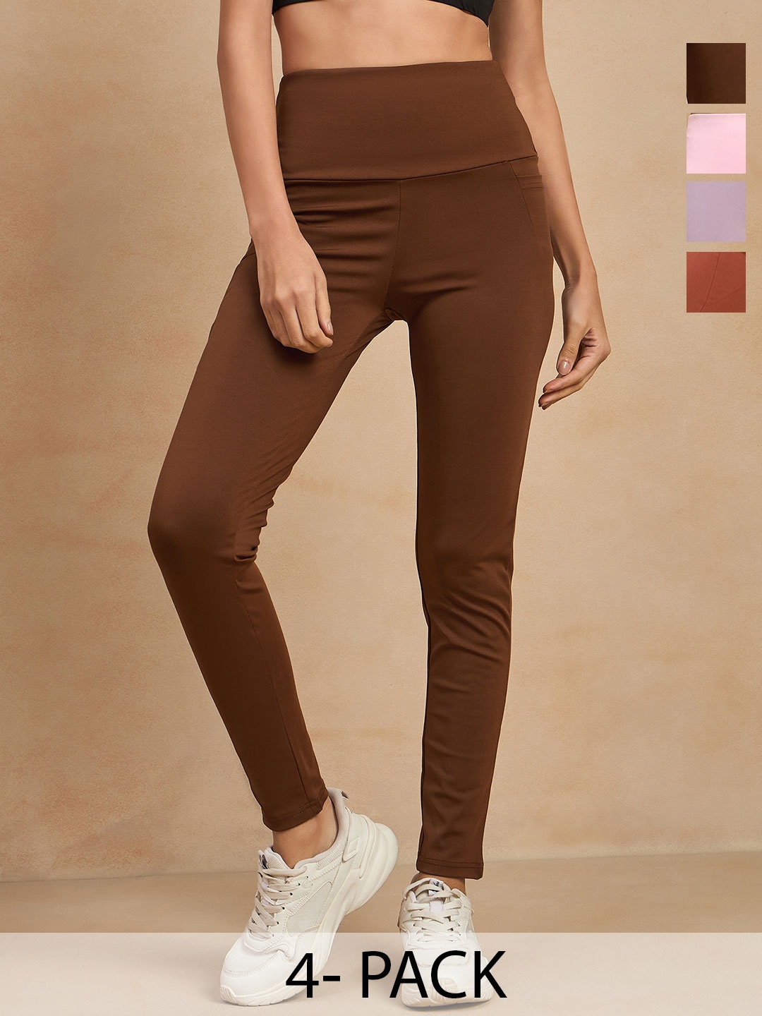 

COLOR CAPITAL Women Pack of 4 Antimicrobial Tights, Brown