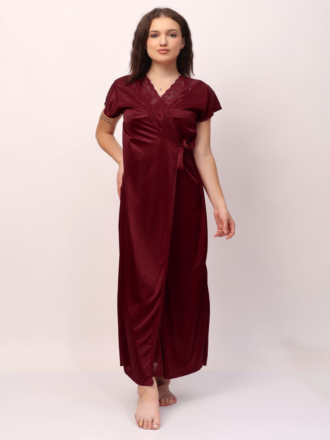 

CHUI MUI Women Pack of 2 Satin Maxi Nightdress, Maroon