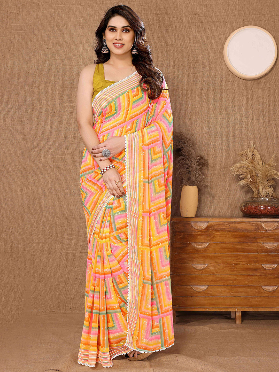 

Munir Checked Printed Ready to Wear Saree, Yellow