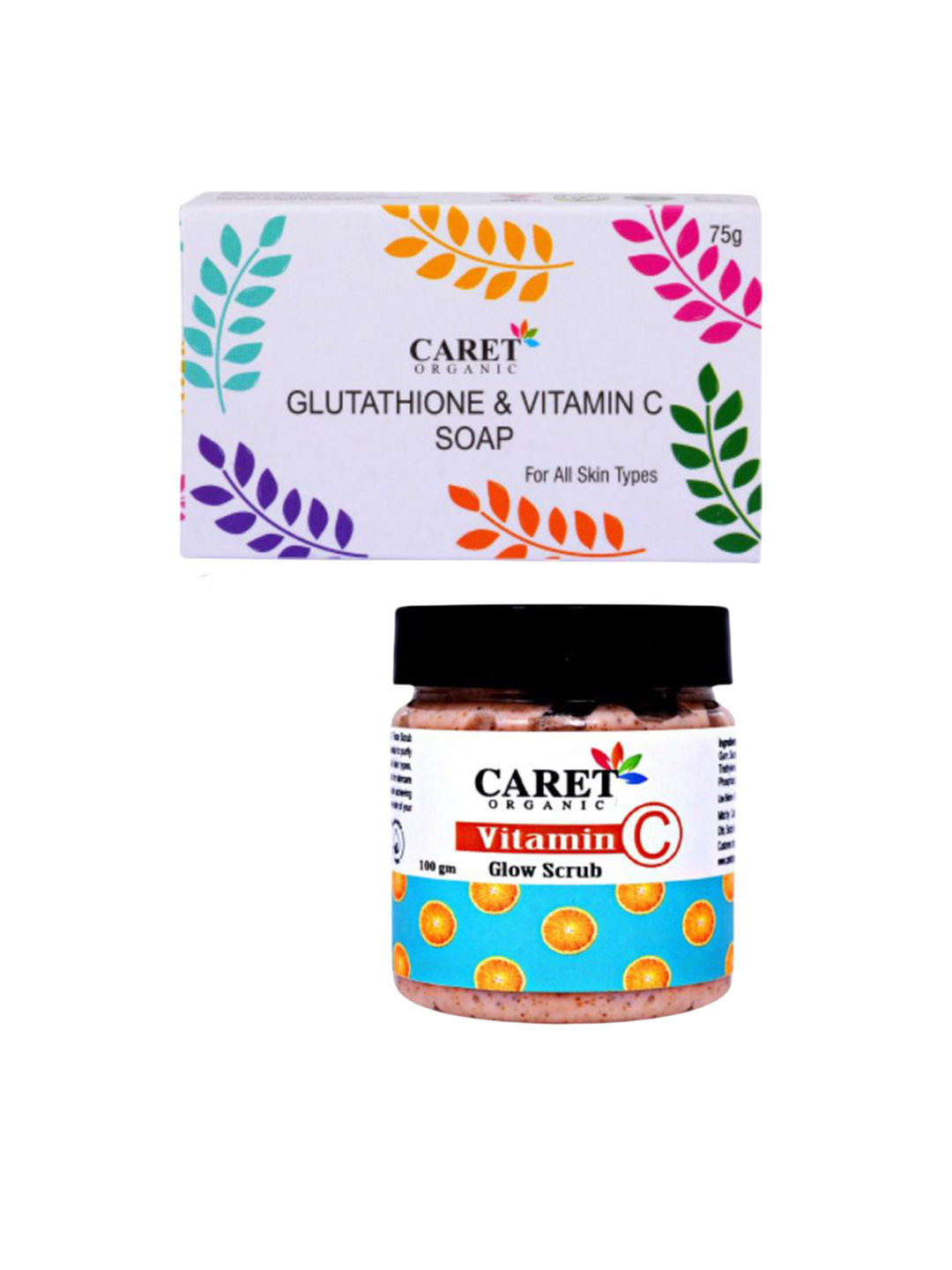 

CARET ORGANIC Set Of 2 Vitamin C, Glutathione Soap- 75 g & Vitamin C Glow Scrub- 100 g, White