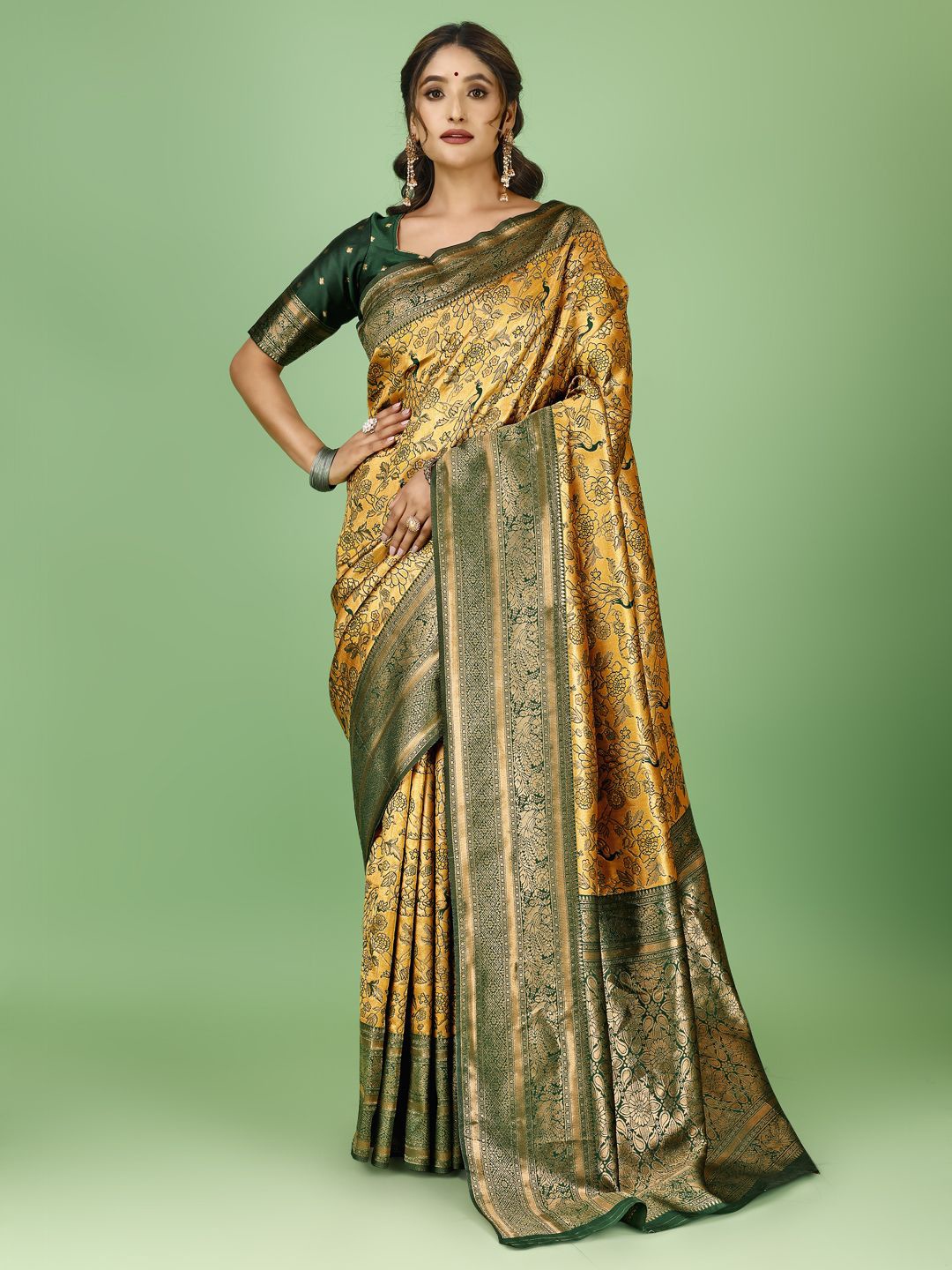 

F FASHION Woven Design Zari Banarasi Saree, Yellow