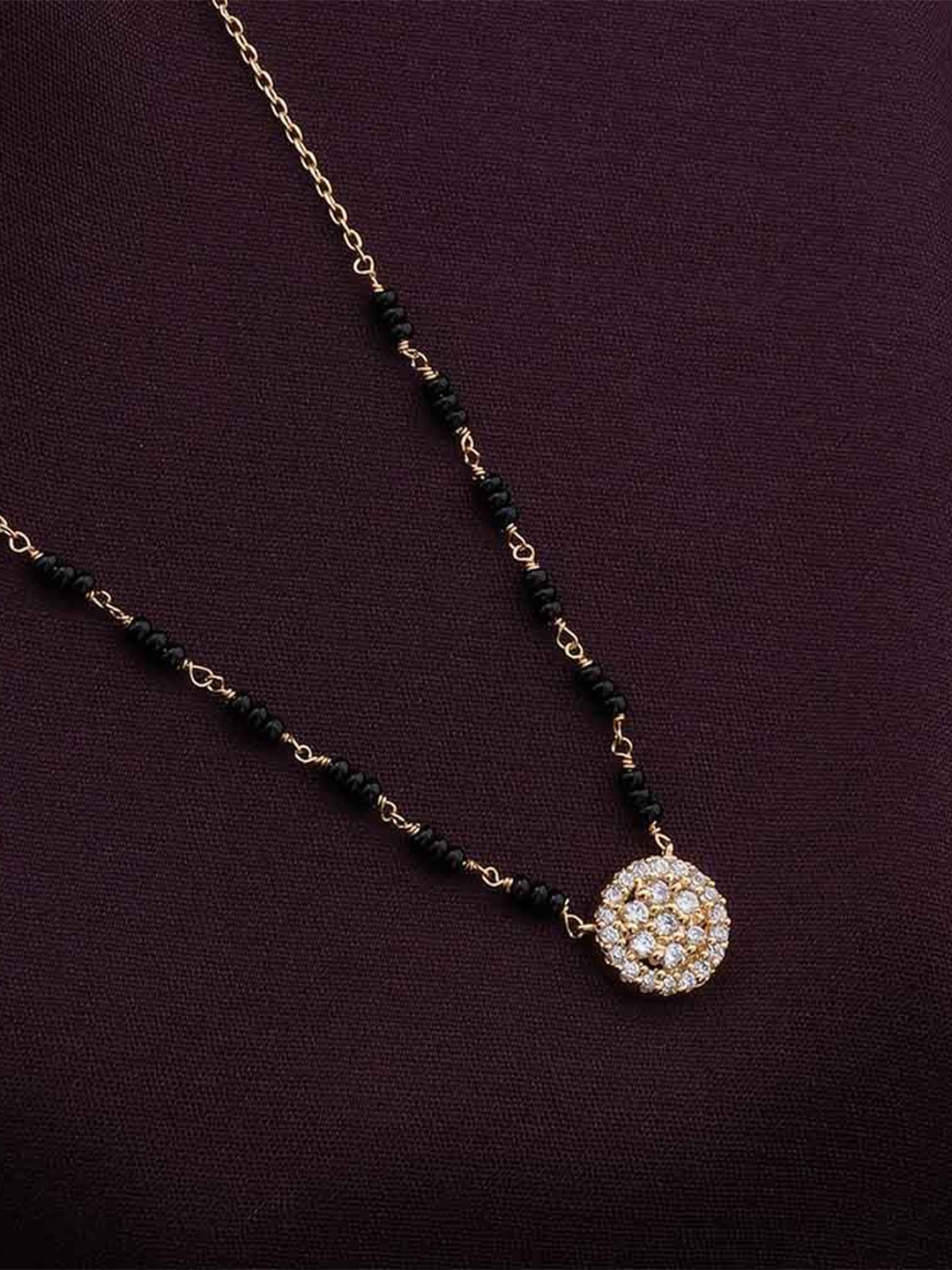 

PALMONAS 925 Sterling Silver 18K Gold-Plated Stones Studded & Beaded Mangalsutra