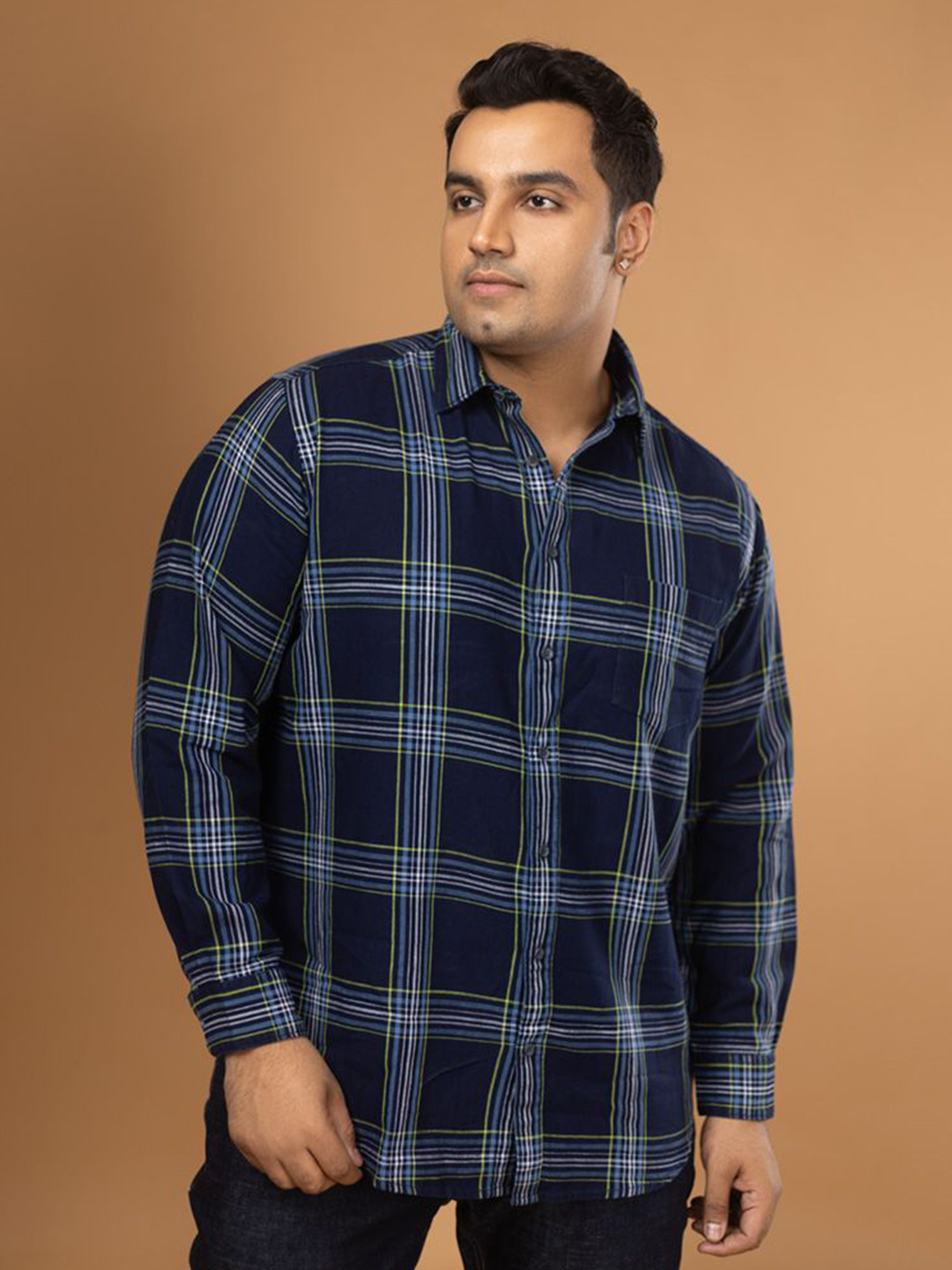 

Sizeupp Men Plus Size Standard Oversized Fit Tartan Checked Cotton Casual Shirt, Blue