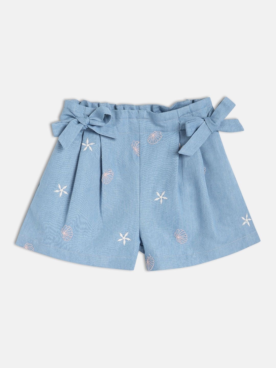 

MINI KLUB Girls Floral Embroidery Shorts, Blue