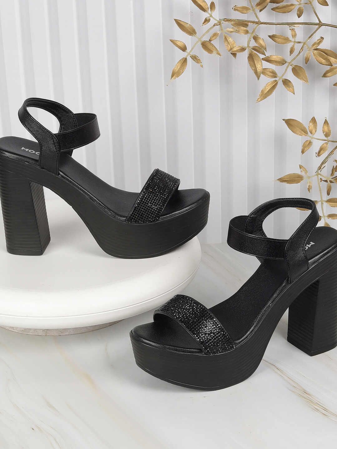 

Mochi Women Embellished Platform Sandals, Black