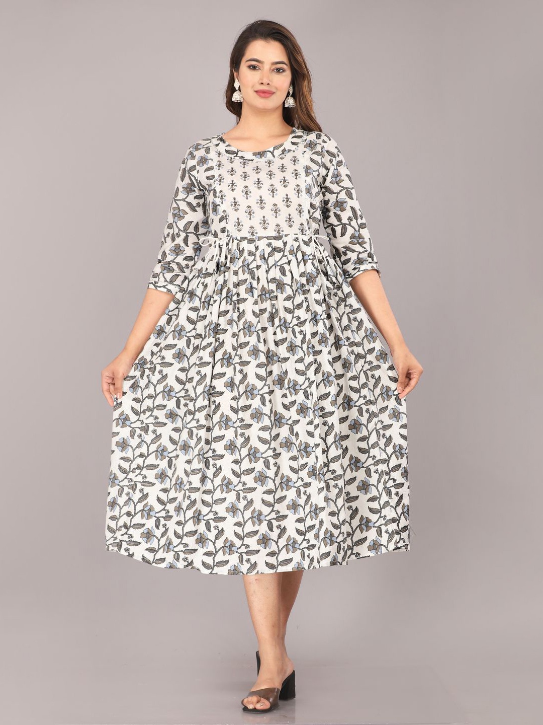 

GURRA Women Floral Printed Pure Cotton Maternity Ethnic Dresses, White