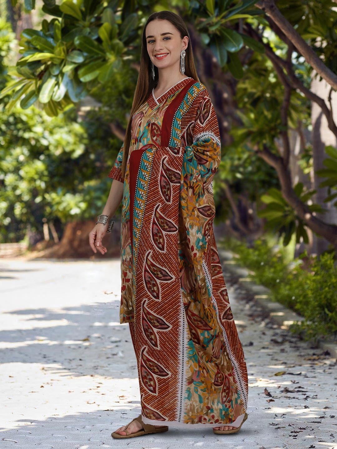 

Moda Rapido Floral Printed V-Neck Straight Kurta With Trouser And Dupatta, Red