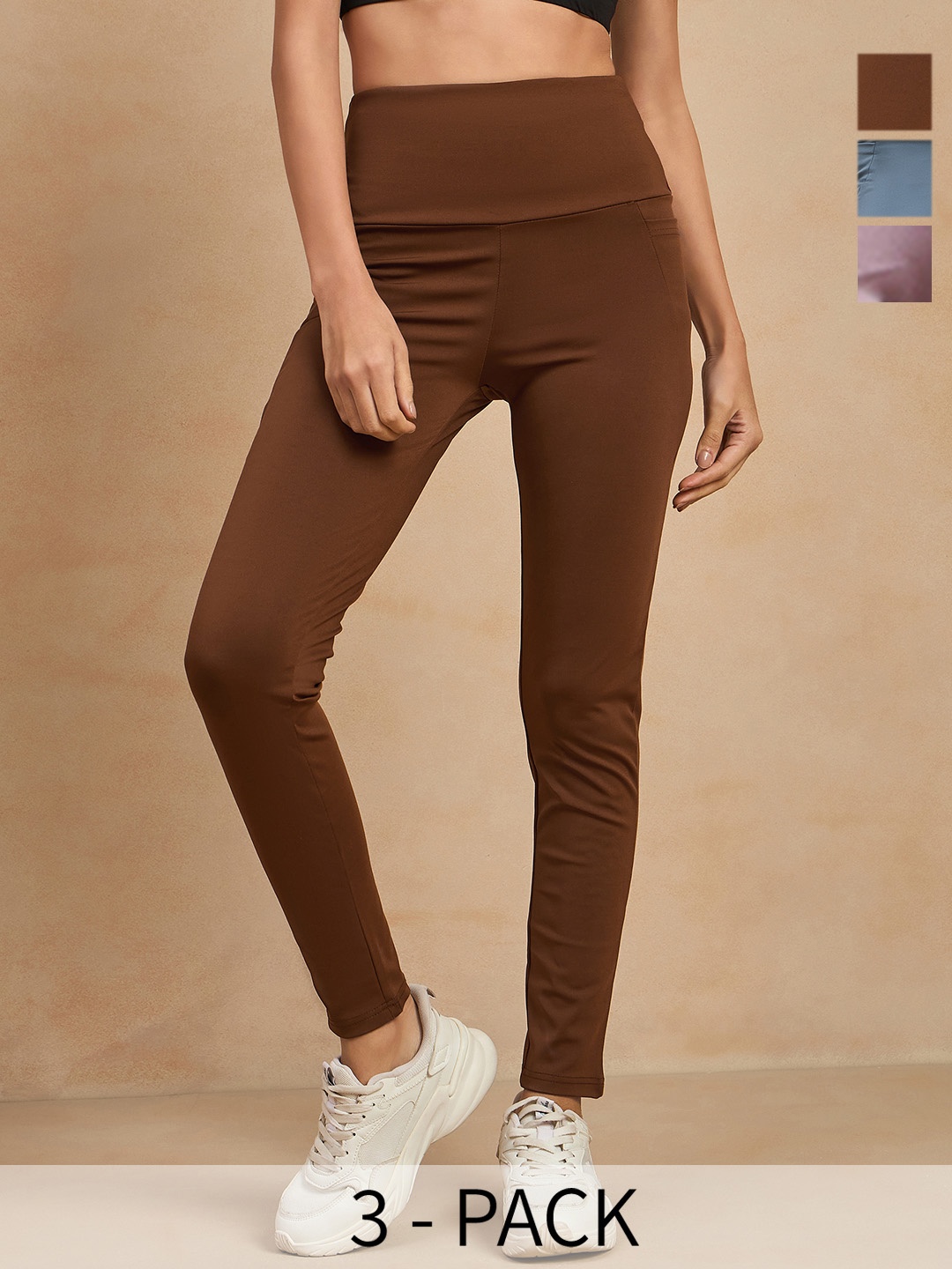

COLOR CAPITAL Women Pack of 3 Antimicrobial Tights, Brown