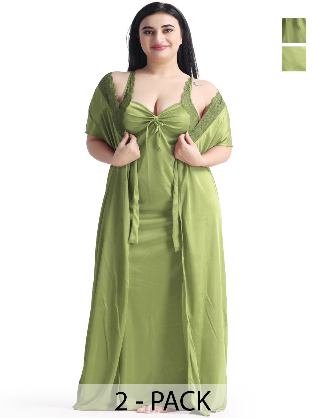 

CHUI MUI Women Pack of 2 Sleeveless Maxi Nightdress, Green