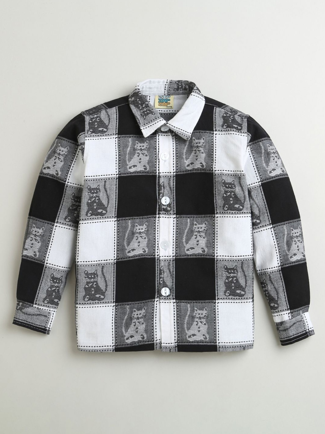 

ZIP ZAP ZOOP Boys Spread Collar Checked Cotton Casual Shirt, Black