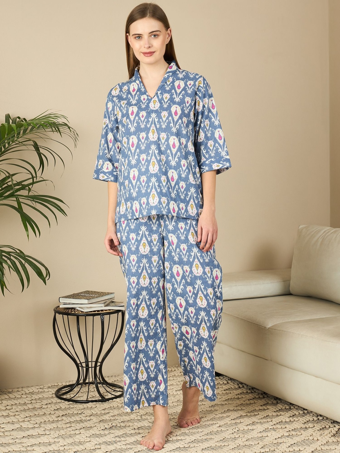 

July Women Printed Night suit, Blue