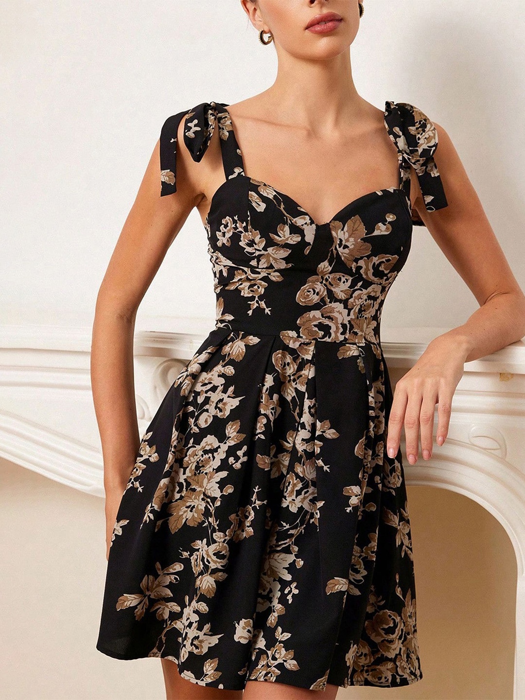 

LULU & SKY Floral Print Fit & Flare Mini Dress, Black