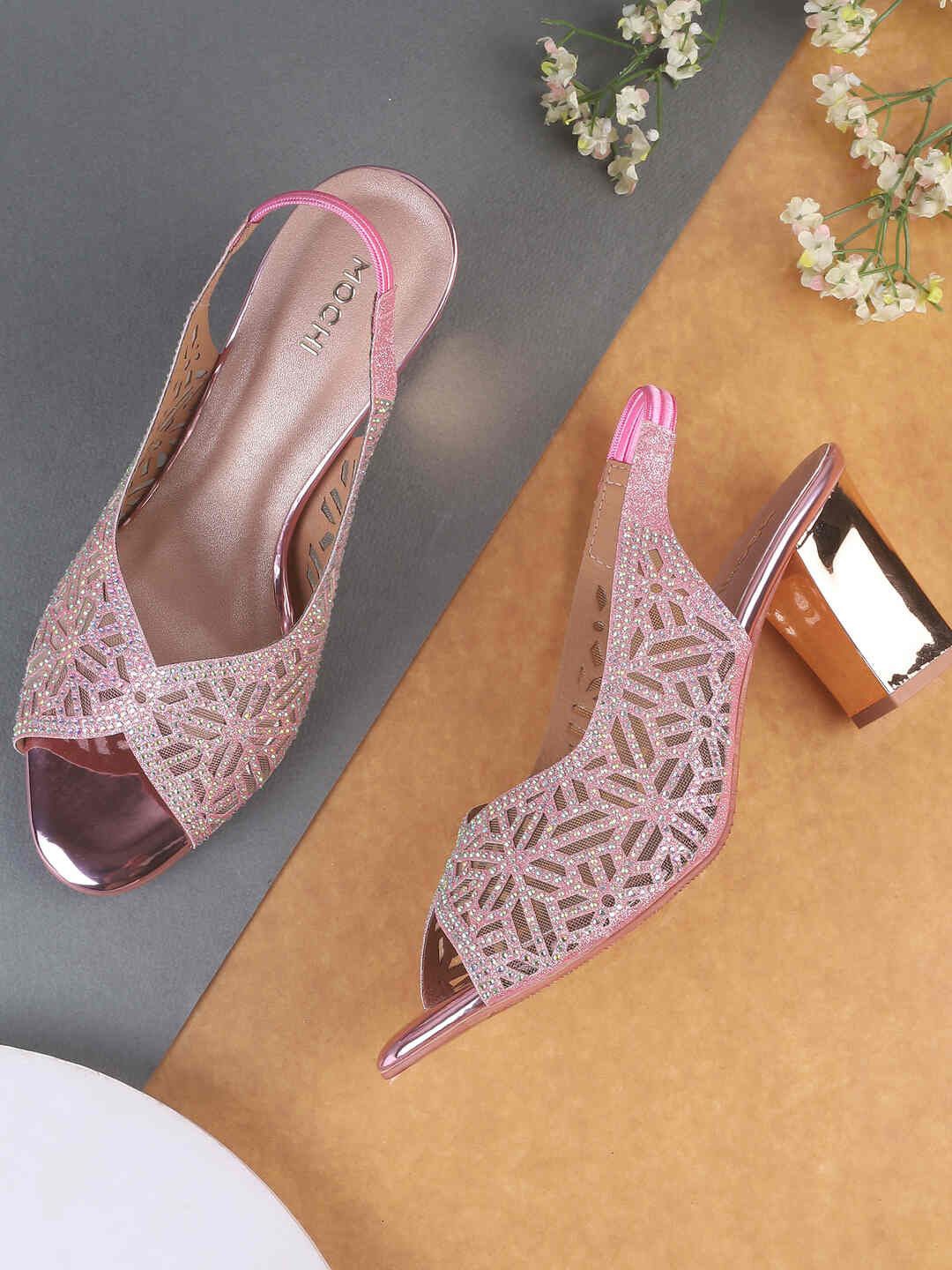 

Mochi Women Embellished Block Pumps, Pink