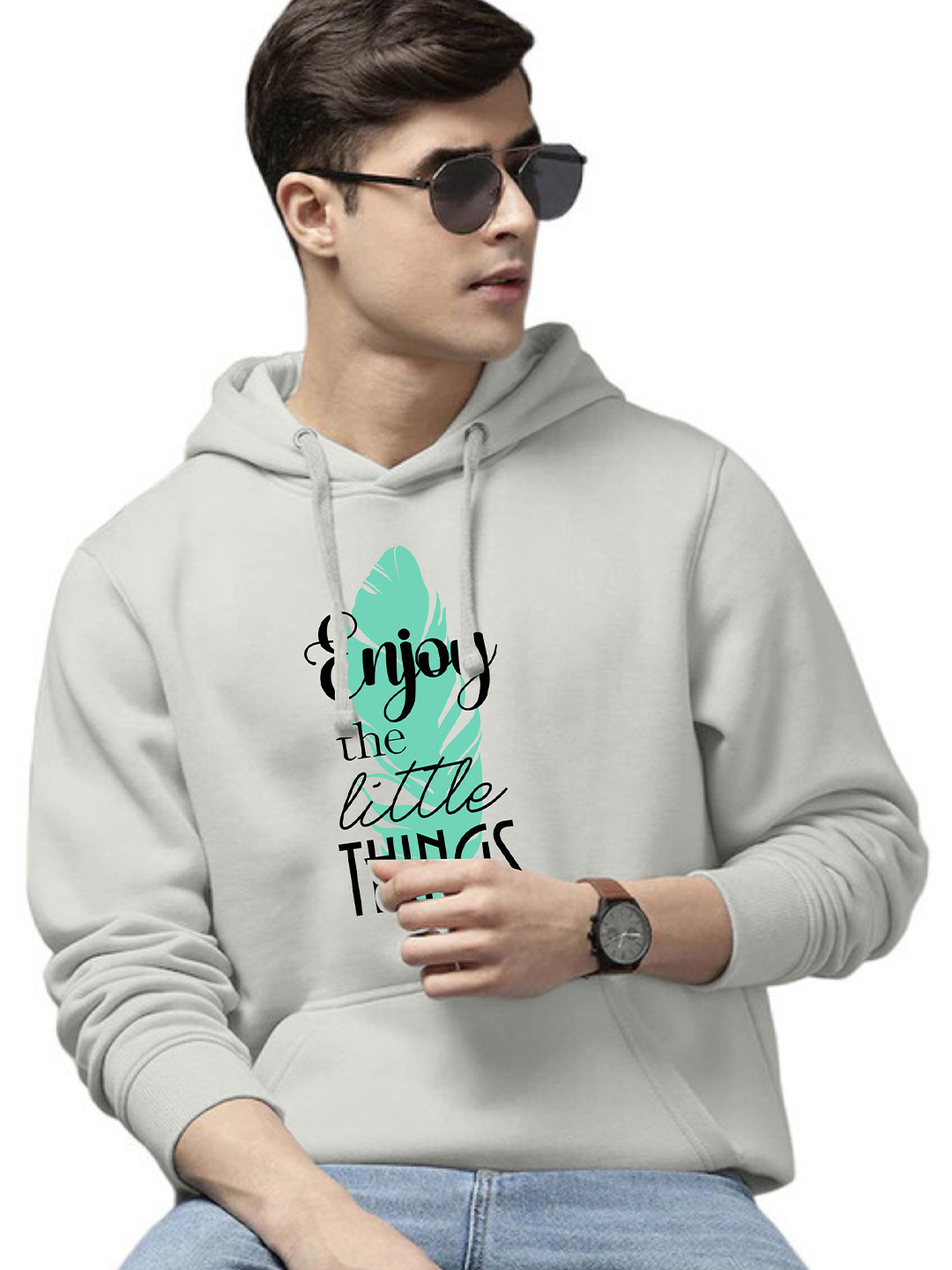 

WOOSTRO Men Printed Hooded Sweatshirt, Grey