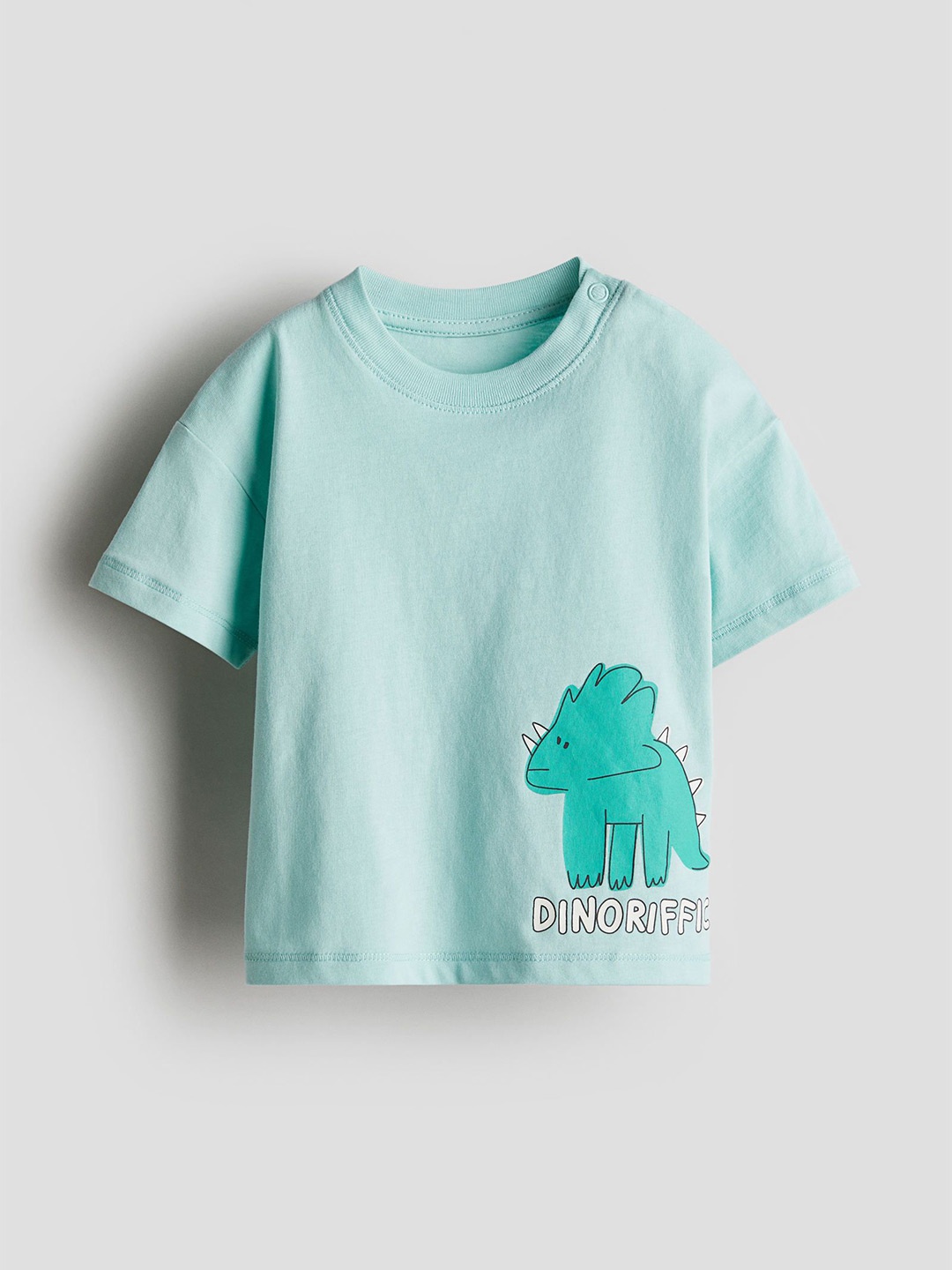 

H&M Printed Cotton T-shirt, Turquoise blue