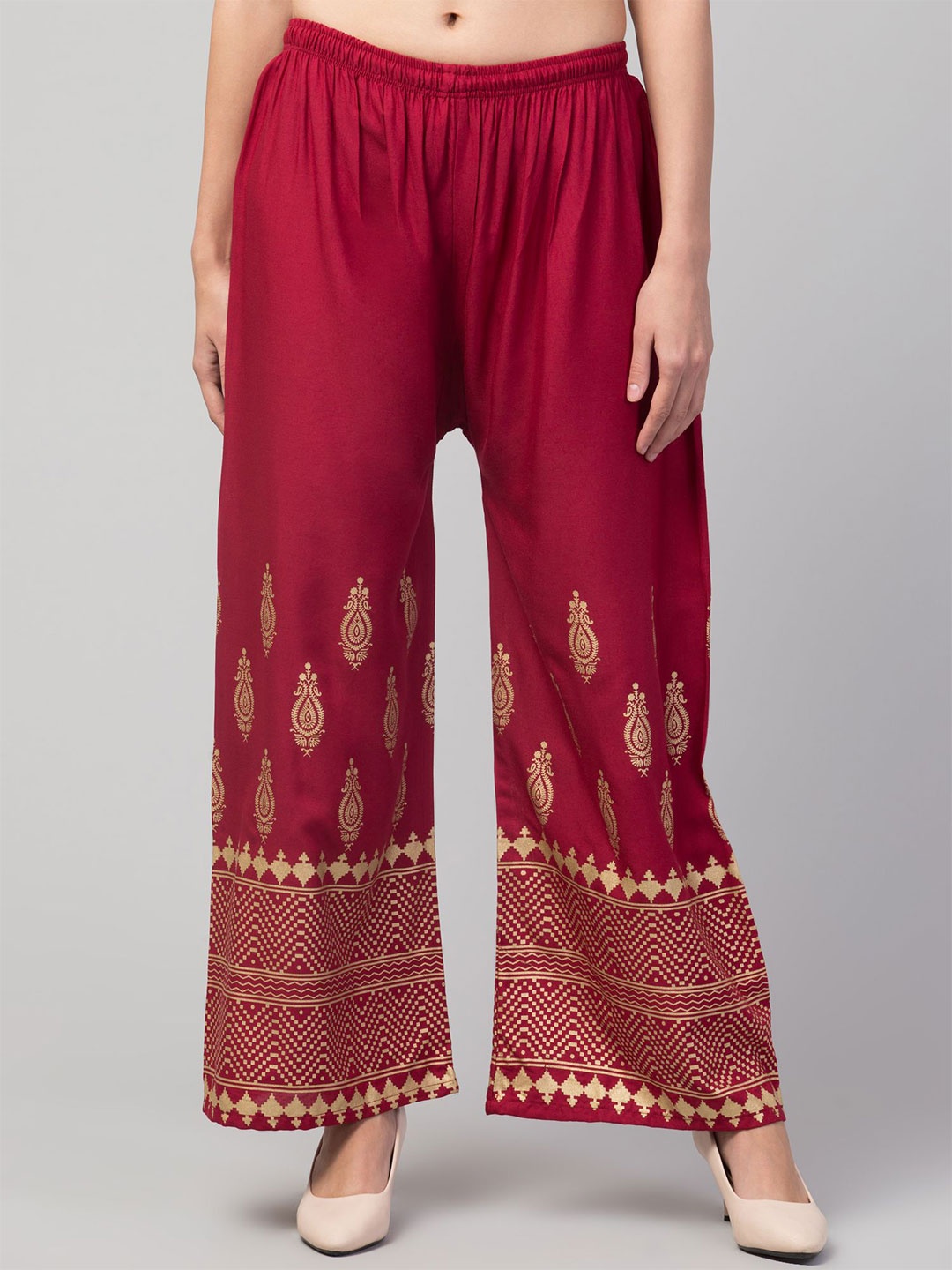 

STYLE PREZONE Women Wide Leg Ethnic Motifs Printed Palazzos, Red