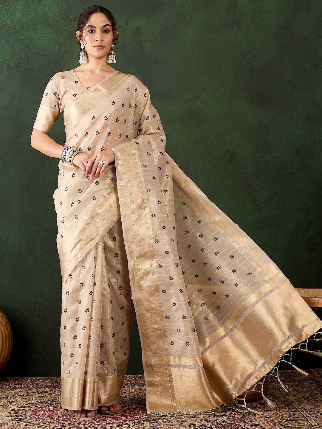 

KIMISHA Woven Design Zari Organza Banarasi Saree, Beige
