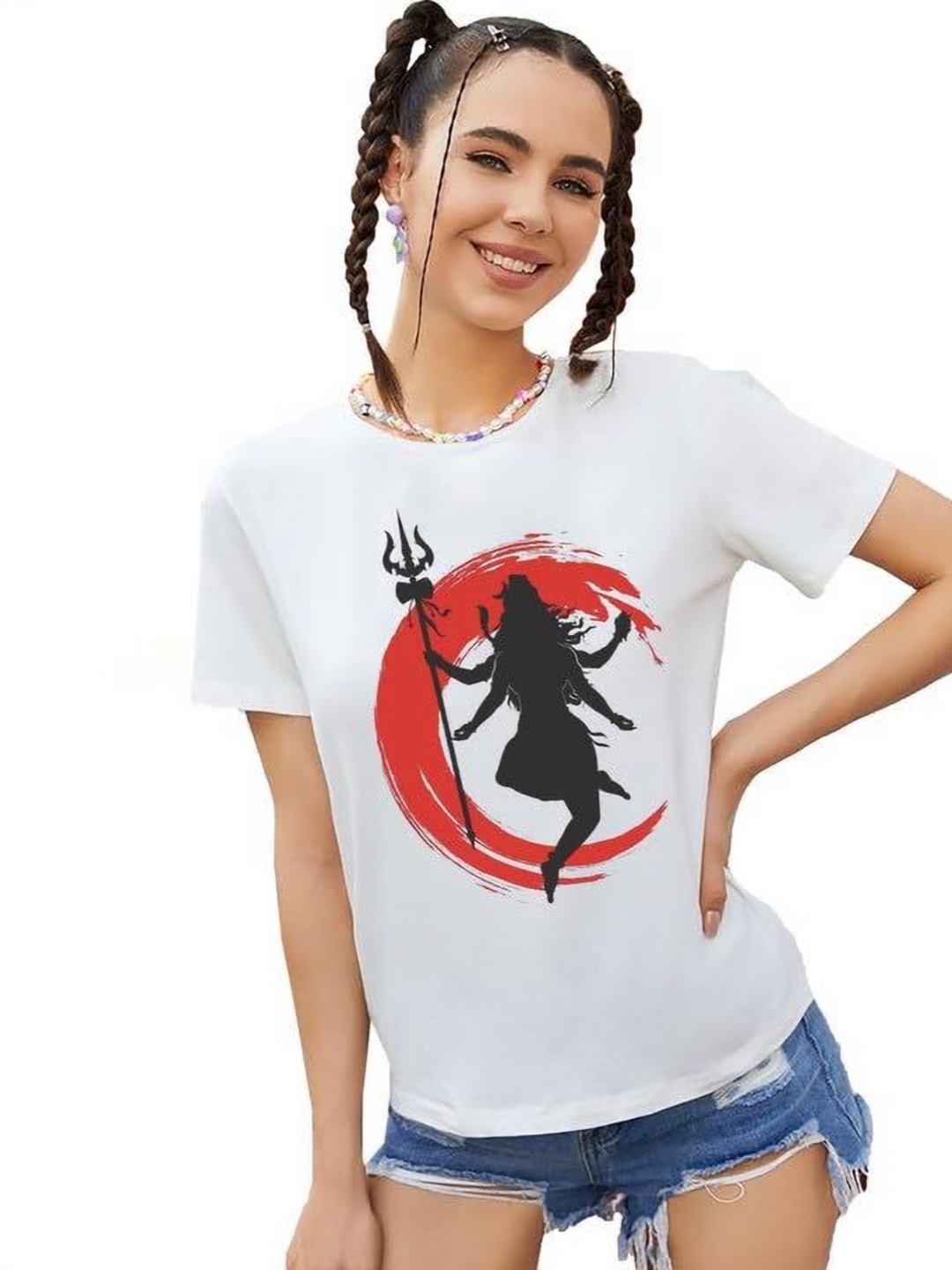 

VLAM Women Printed Applique T-shirt, White