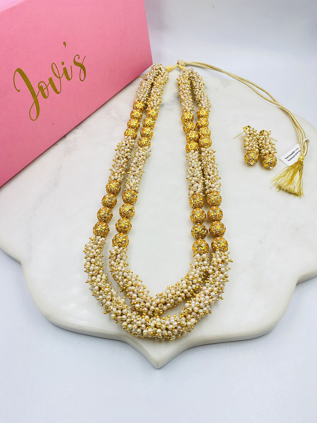 

JOVI'S JEWELS Pearls Beaded Double Line Jewellery Set, Gold