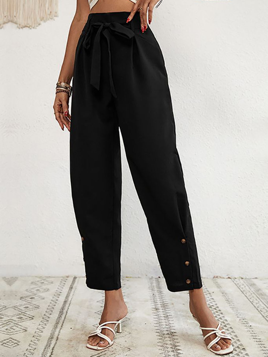 

StyleCast x Revolte Women Straight Fit High-Rise Easy Wash Pleated Trousers, Black