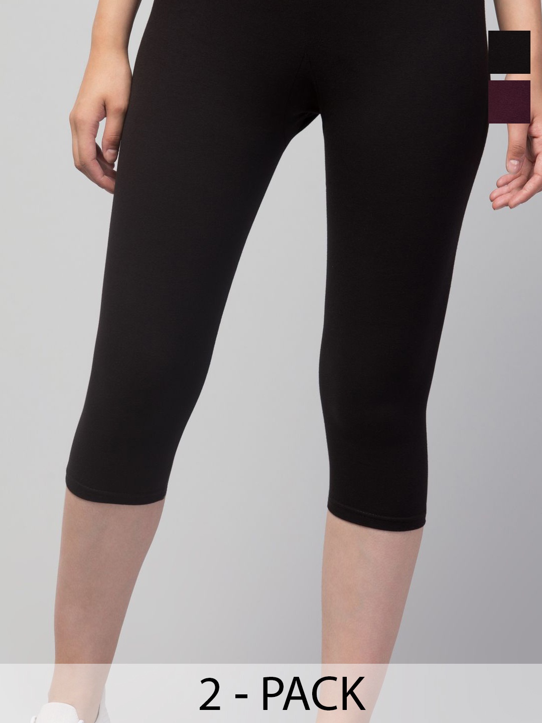 

CKARFE Pack of 2 Women Cotton Skinny Fit Capris, Black