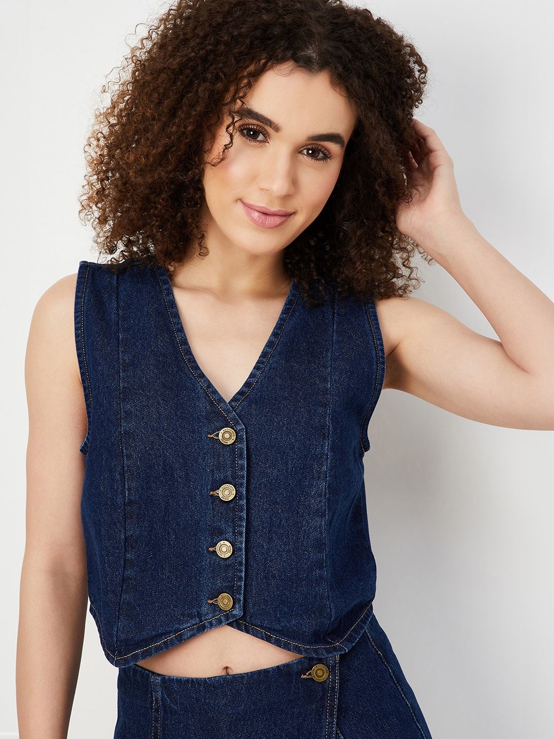 

max Pure Cotton V-Neck Waistcoat, Blue