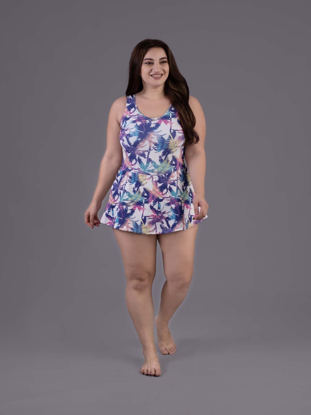 

Keepfit Women Plus Size Printed Swimwear with Boy Shorts, Blue