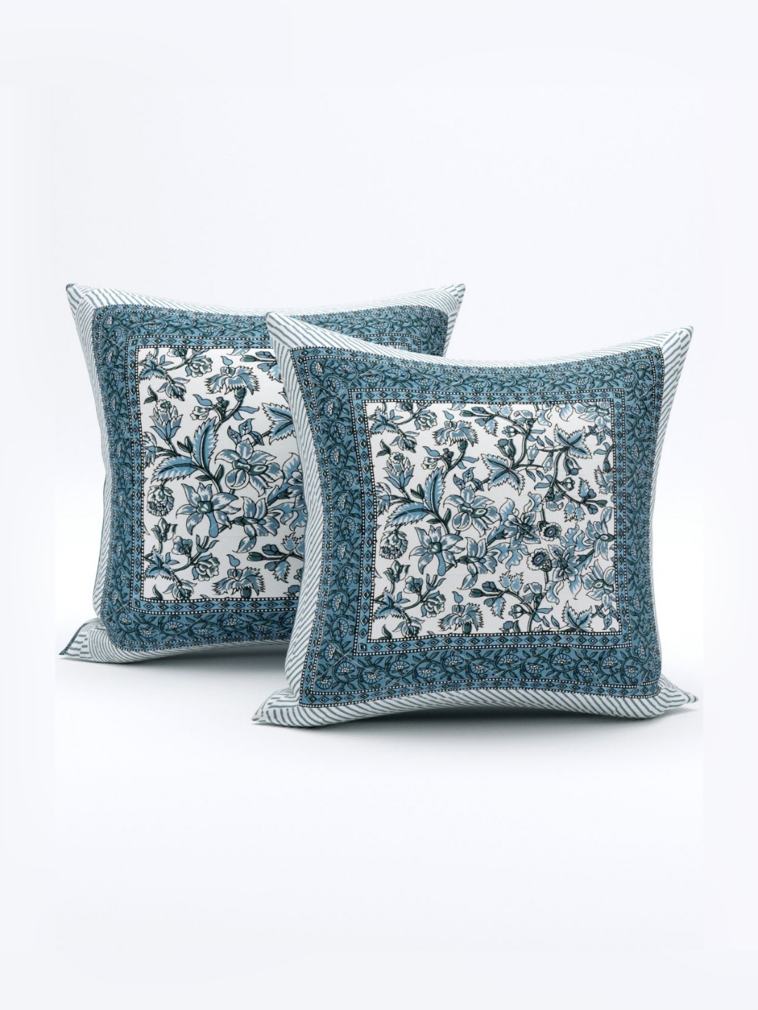 

The Craft Monk Grey & White 2 Pieces Floral Printed Cotton Square Cushion Covers