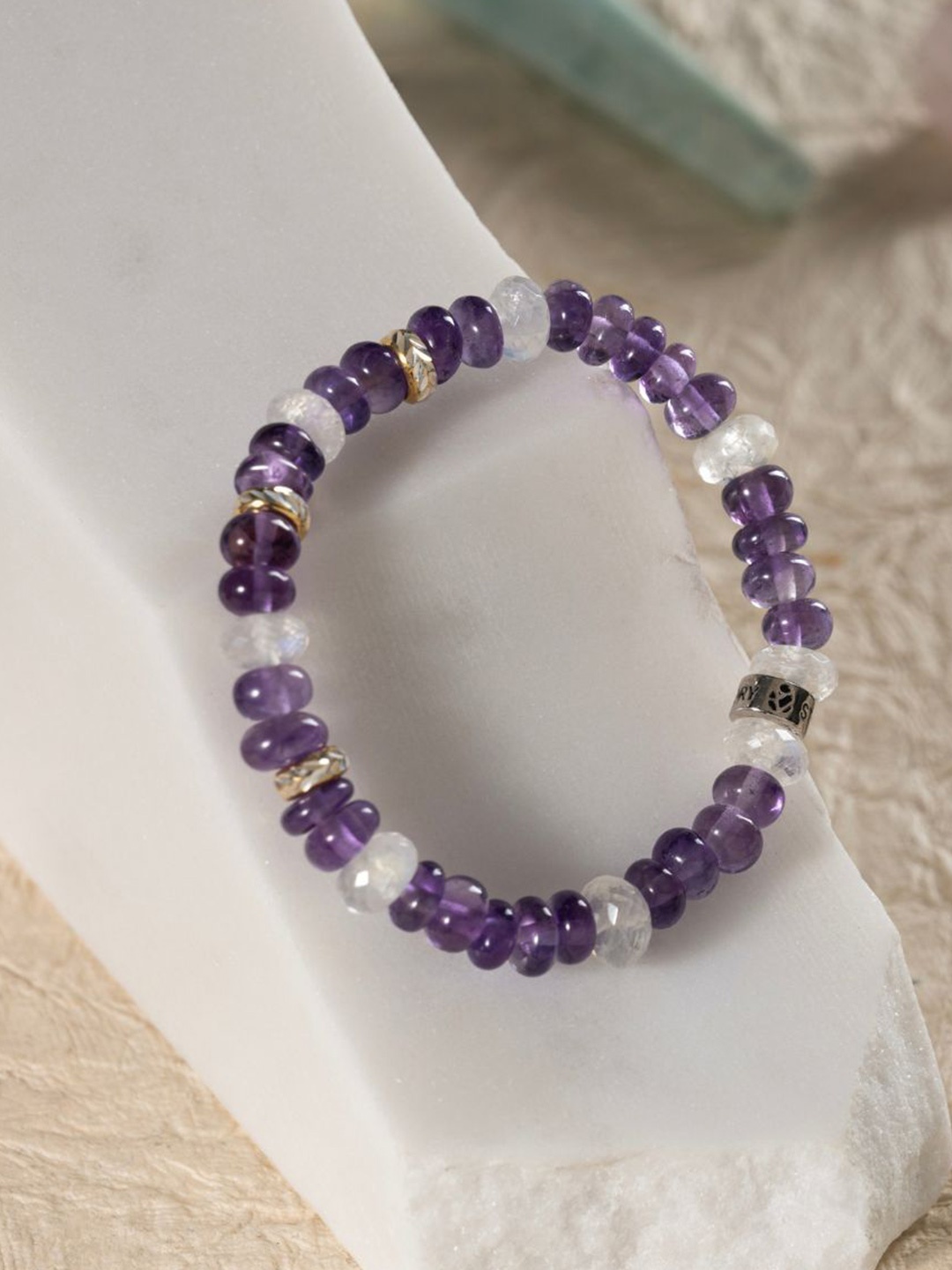 

Stone Story By Shruti Men Sterling Silver Amethyst Rhodium-Plated Bracelet