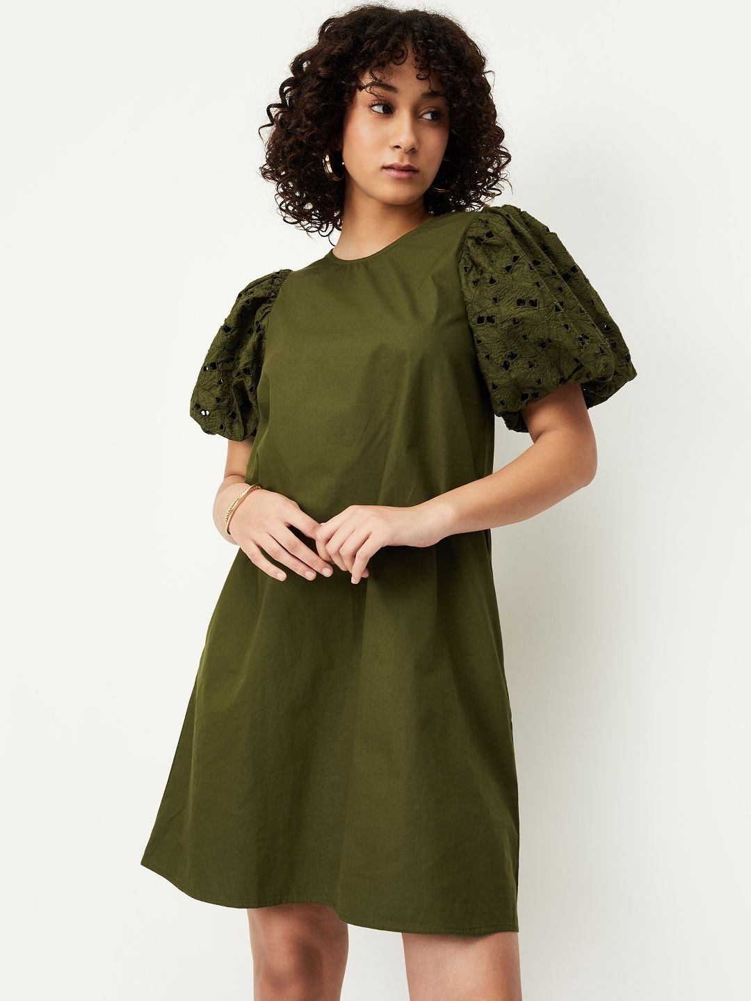 

max Flutter Sleeve A-Line Dress, Green