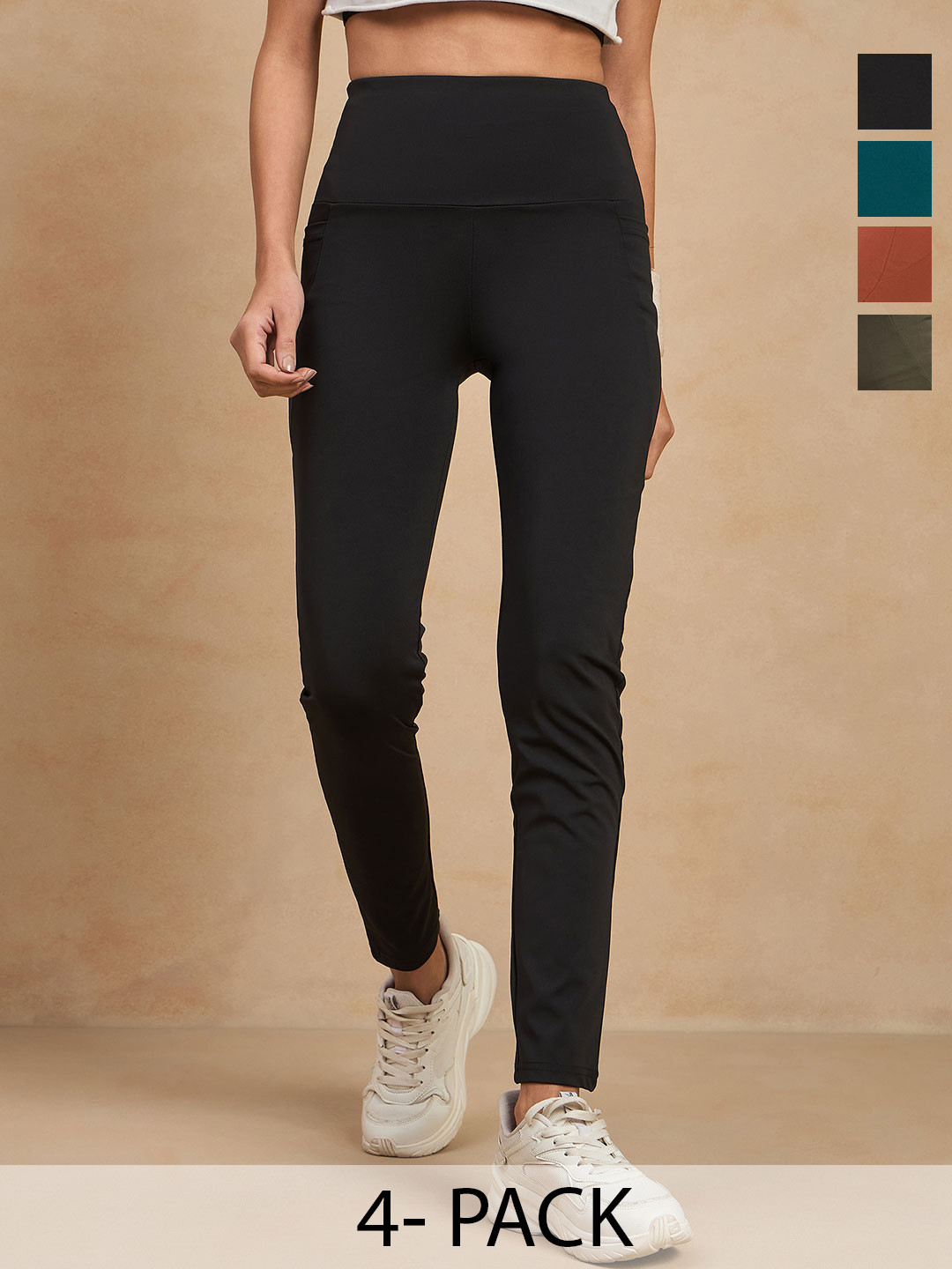 

COLOR CAPITAL Women Pack of 4 Skin Fit Antimicrobial Gym Tights, Black