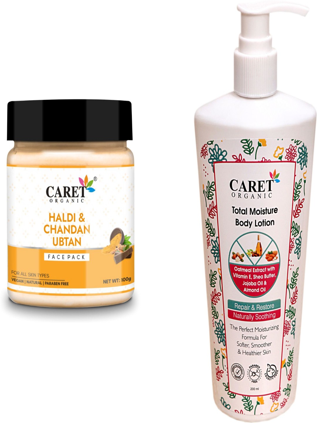 

CARET ORGANIC Set Of 2 Chandan Face Pack - 100 g & Total Moisture Body Lotion - 200 ml, Beige