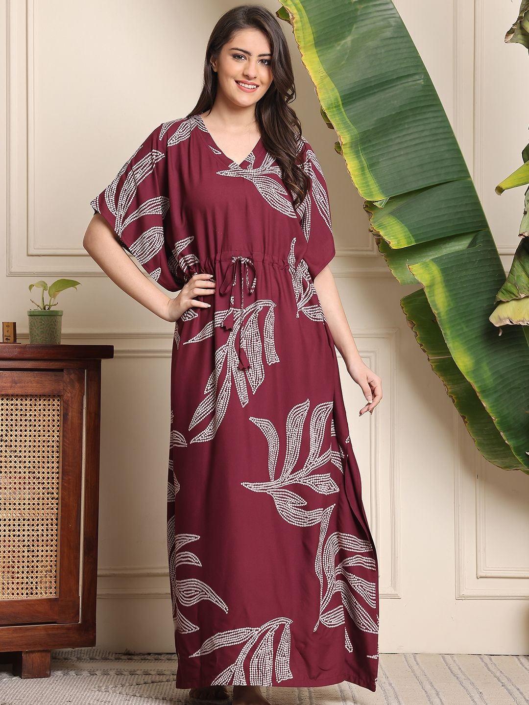 

Claura Printed Maxi Kaftan Nightdress, Purple