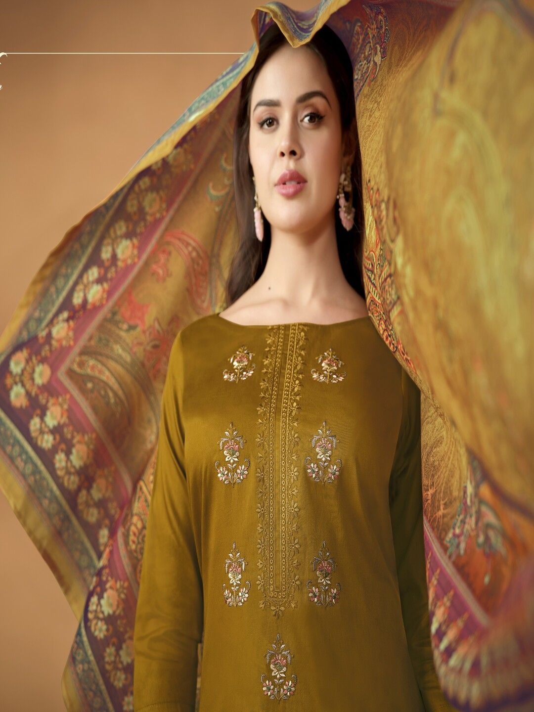 

DRAVINAM Trends Embroidered Pure Cotton Unstitched Dress Material, Yellow