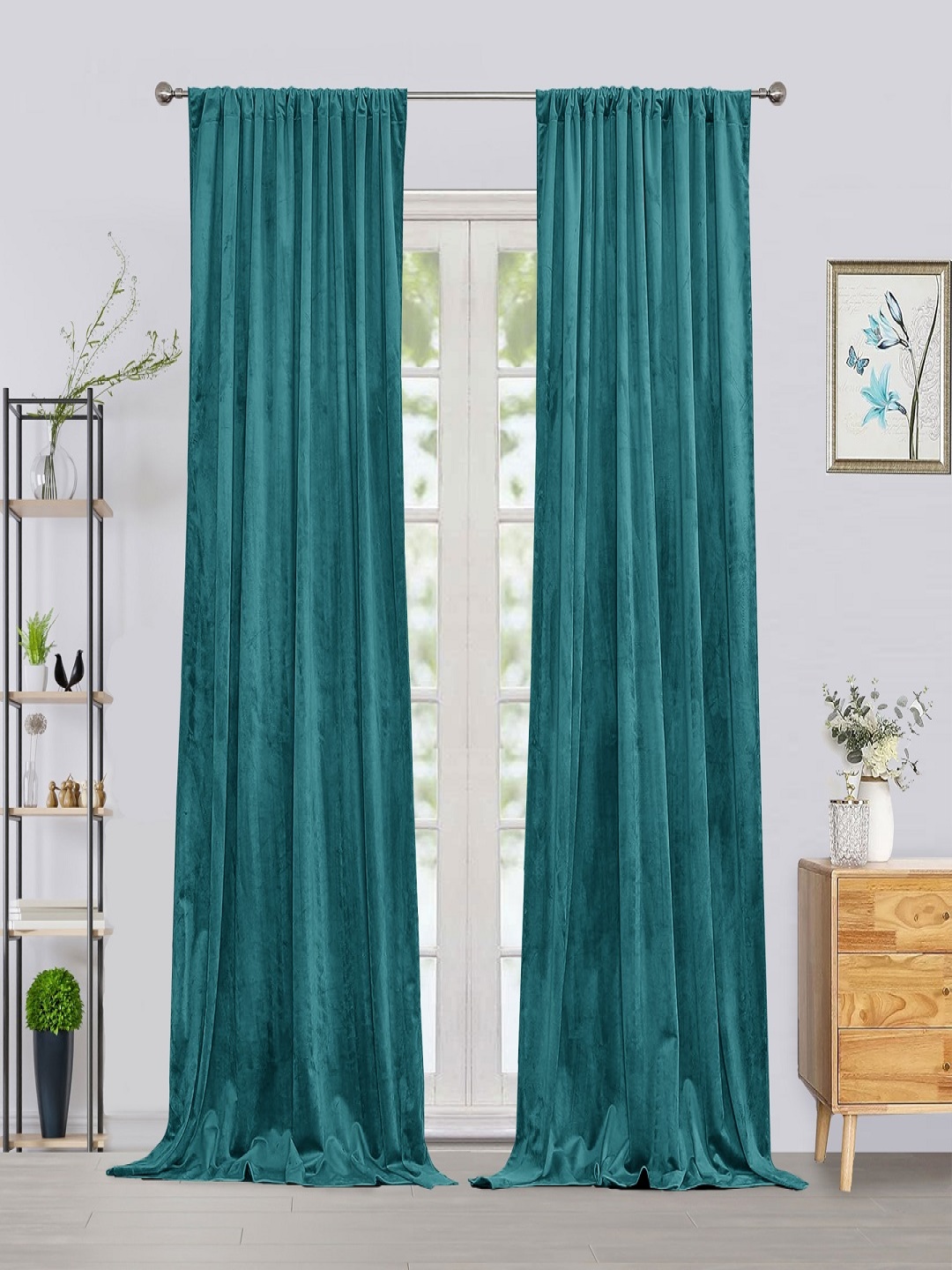 

HOMEMONDE Turquoise Blue Set of 2 Black Out Window Curtain