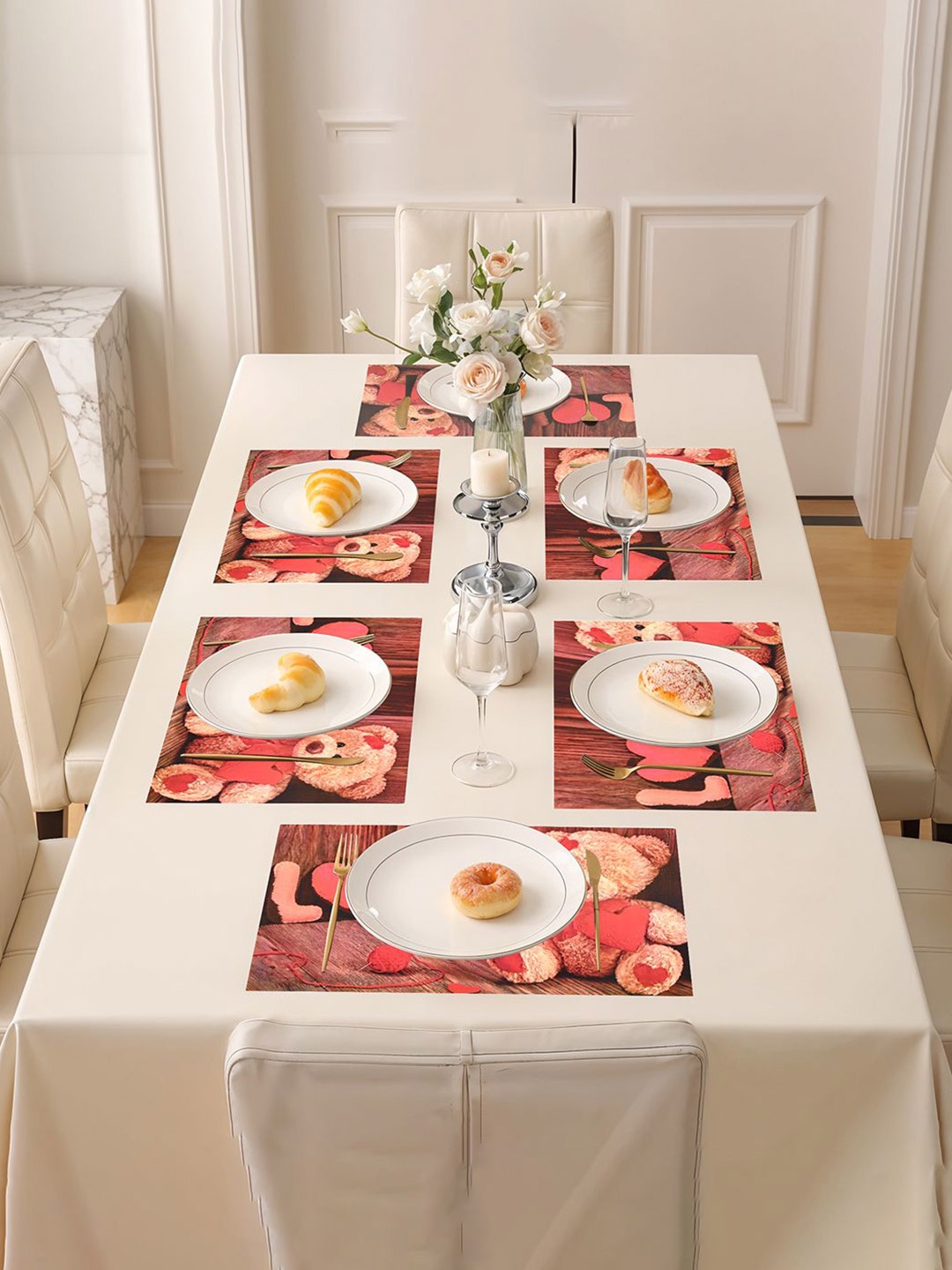 

Kuber Industries Brown & Red 6 Pieces Printed Table Placemats
