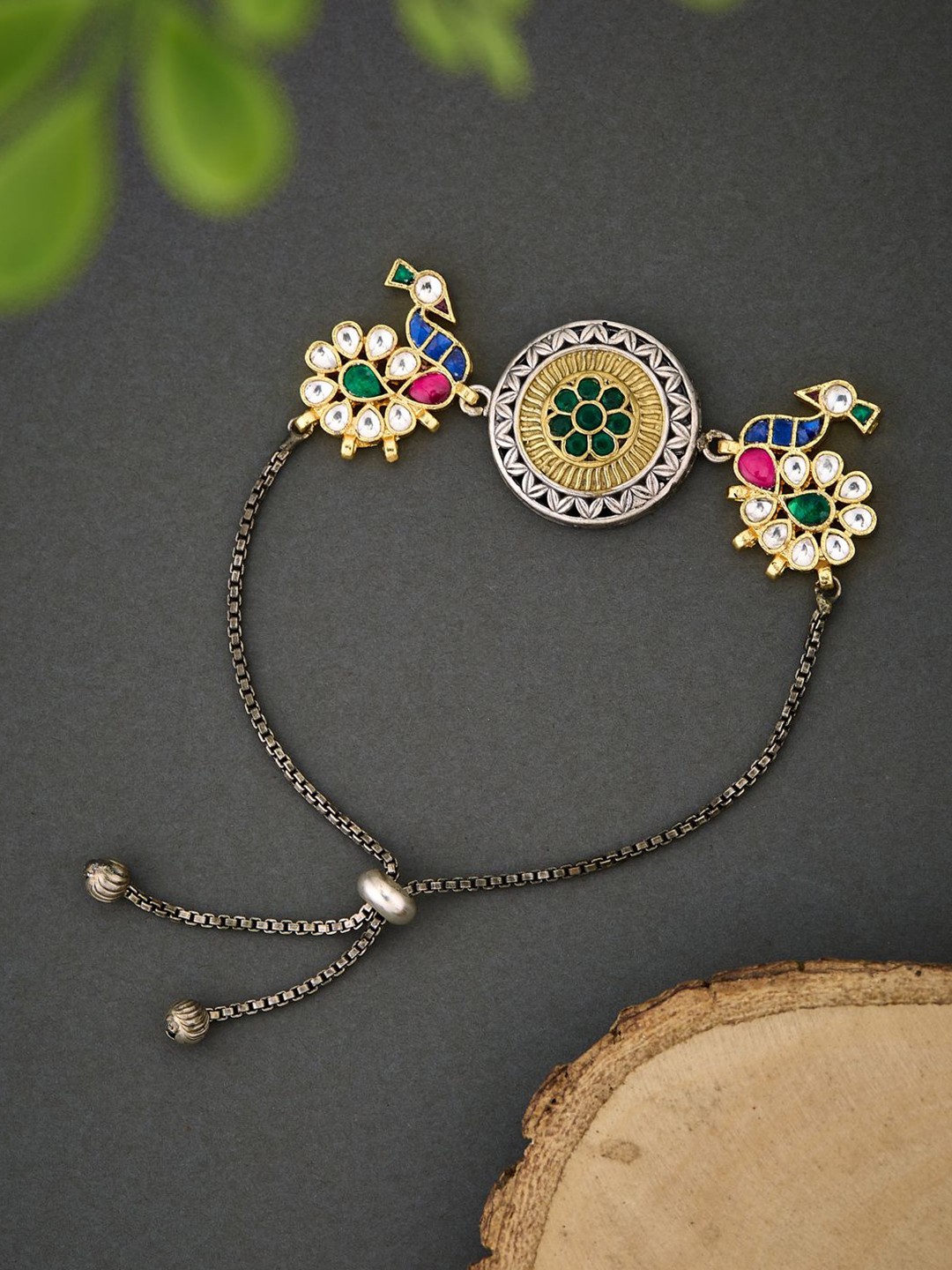 

ATIBELLE Women Brass Silver-Plated Artificial Stones Wraparound Bracelet